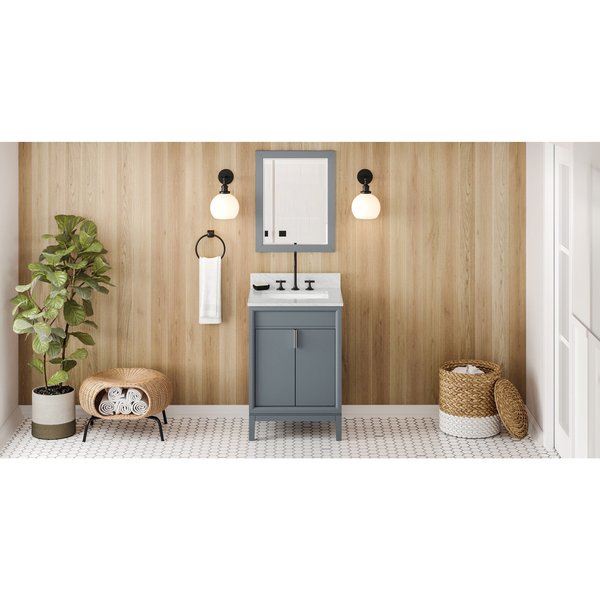 Jeffrey Alexander 24In. Blue Steel Theodora Vanity, White Carrara Marble Vanity Top, Undermount Rectangle Bowl VKITTHE24BSWCR